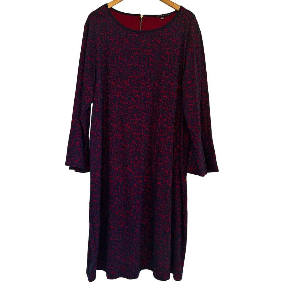 Tiana B Women 22W Red Navy Blue Leopard Print Bell Sleeve Shift Dress Zipper USA